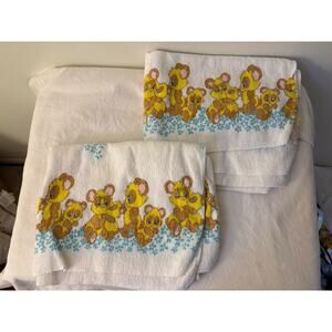 Vintage Babycare Bears Yellow Brown Receiving Blankets 26" X 34" Set of 2 Cotton